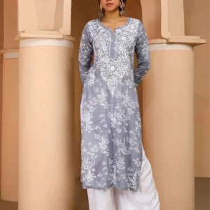 Zainab Grey soft Mul floral print Kurta